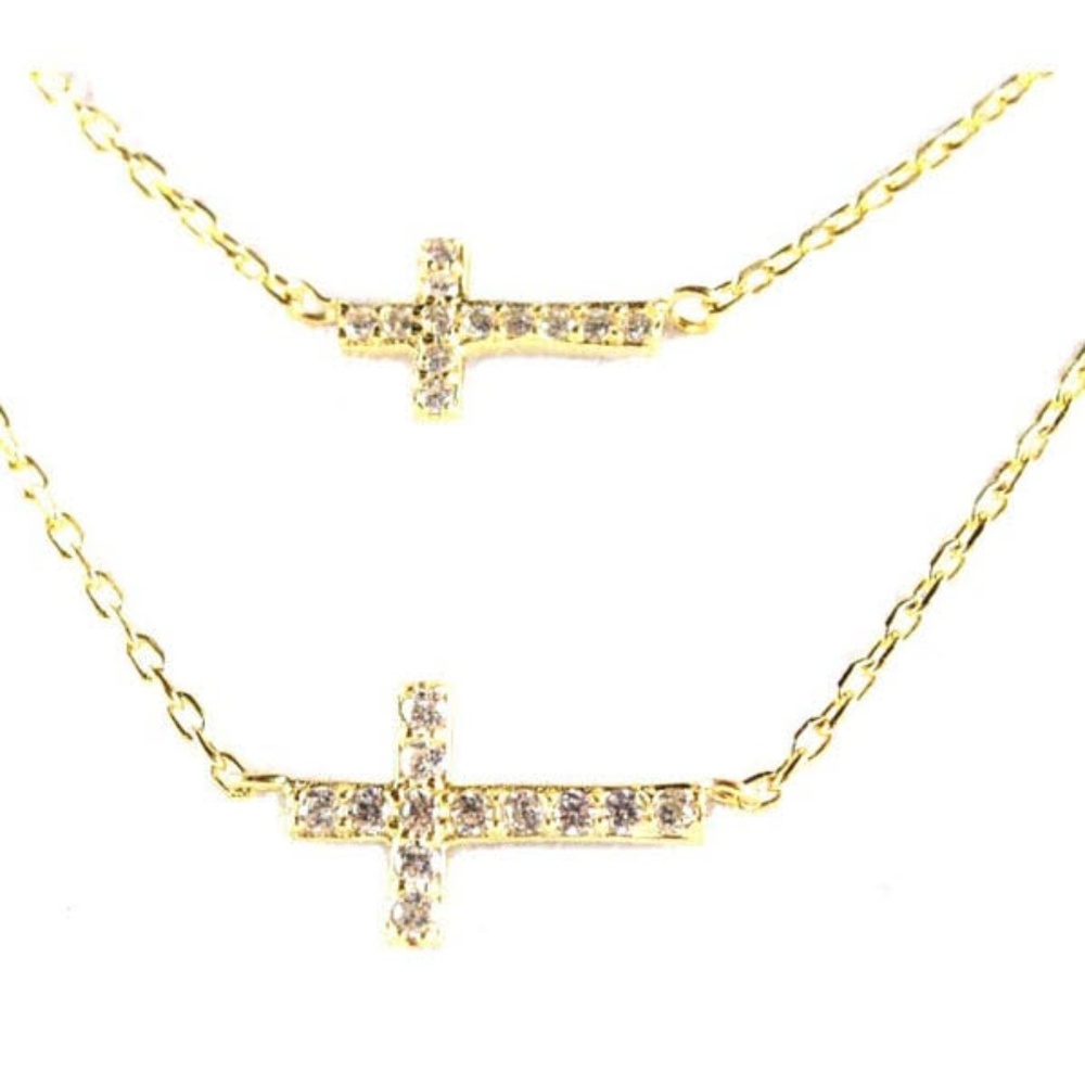 Double cross necklace faux diamond